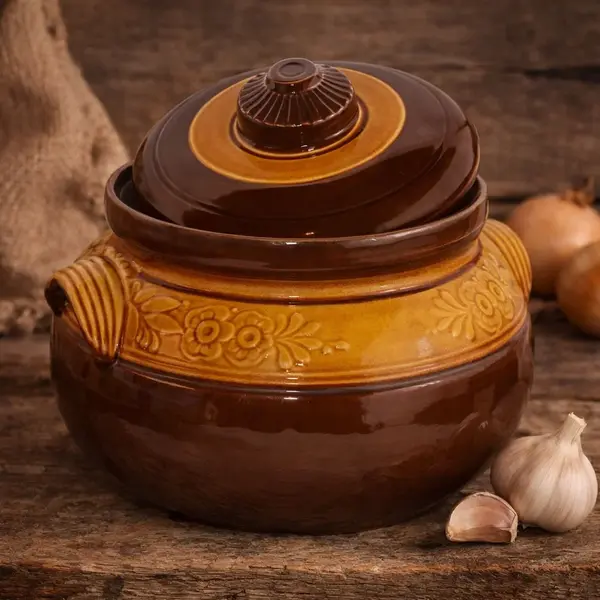 Oala din Lut Glazurata pentru Sarmale si Friptura - 6 Litri Bronz