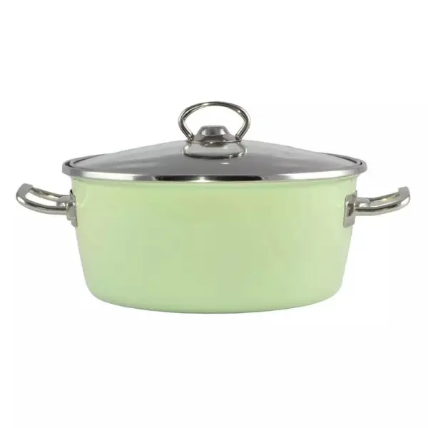 Oala Emailata cu Capac din Sticla, Green Elite, 22 cm, 3.3 l, Perfect Home