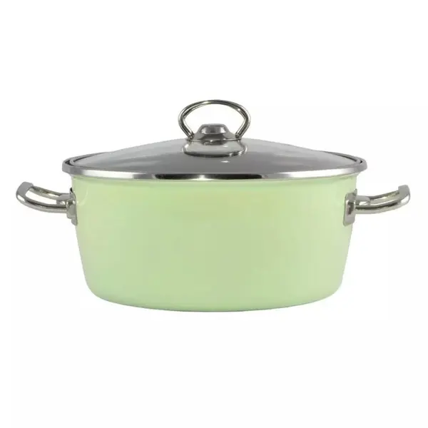 Oala Emailata cu Capac din Sticla, Green Elite, 4.2 l, Diametru 24 cm, Verde, Perfect Home
