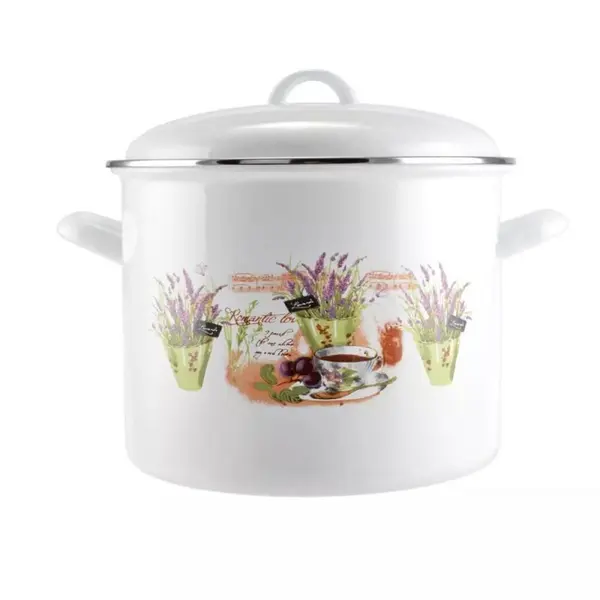 Oala Emailata cu Capac din Sticla, Lavanda, 24 cm, 5.2 l, Perfect Home