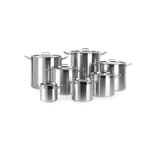 Oala inox inalta cu capac 50 Lit, 40 cm diametru x 40 cm inaltime, solida, gama Hendi Profi Line, potrivita si pentru uz profesional