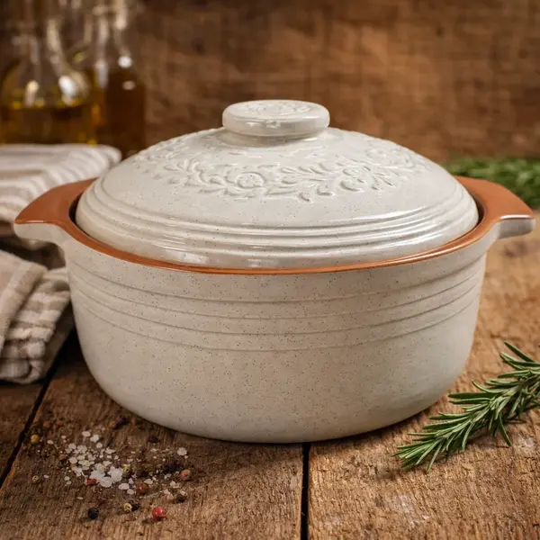 Oala pentru sarmale si friptura glazurata din ceramica, 4 litri Alb