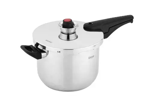 Oala sub presiune din otel inoxidabil cu sistem dublu de siguranta ZASS Gourmet ZG-SSPC 01, 22×16.5cm/6.0L, 80Kpa, Baza de 5.5 cm, Otel inoxidabil, Manere termorezistente din bachelita, Argintiu