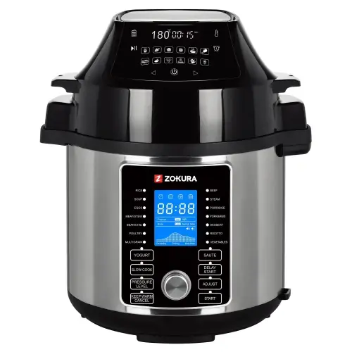 Oala sub presiune electrica 2 in 1 Zokura Z1229, 1500W, 5.6l, 26 programe, functie pastrare la cald, Negru/Argintiu