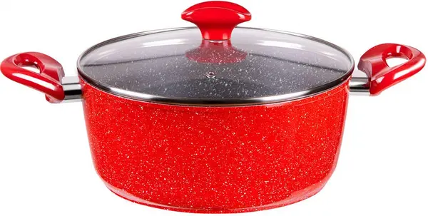 Oală Voltz - V54418A28, cu finisaj de marmură, 6.5 L, 28 cm, roşu
