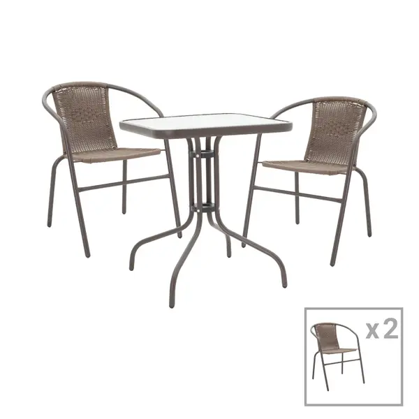 Obbi-Watson set de 3 mese de sufragerie maro din metal-pe ratan, 60x60x70 cm
