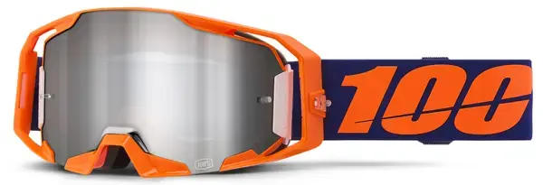 Ochelari atv cross 100% Armatic, lentila oglinda argintie, culoare rama portocaliu fluo
