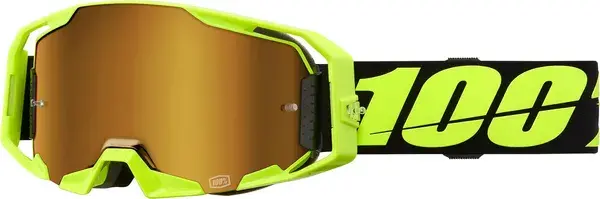 Ochelari atv cross 100% Armatic, lentila oglinda aurie, culoare rama galben fluo