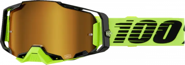 Ochelari cross atv 100% Armega Neon Yel, lentila oglinda, culoare rama negru galben neon