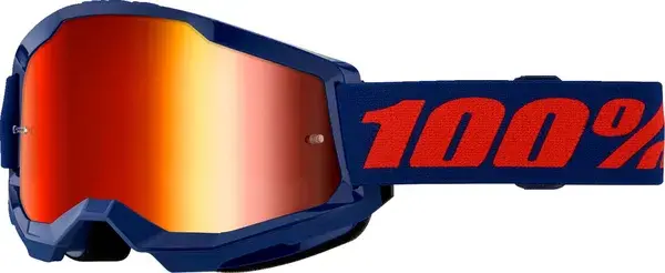 Ochelari cross atv 100% Strata 2, lentila oglinda rosie, culoare rama albastru marin