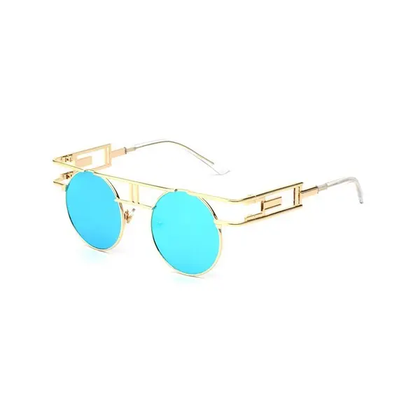 Ochelari de Soare, Zamo®, CZL Molecule Blue, Protectie UV400, Model Rotund, Rama Aurie, Lentile Albastre