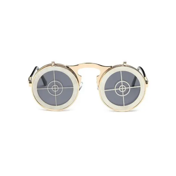 Ochelari de Soare, Zamo®, Steampunk, Flip Flop Bullseye, Protectie UV400, Model Rotund, Rama Aurie, Lentile Tip Oglinda