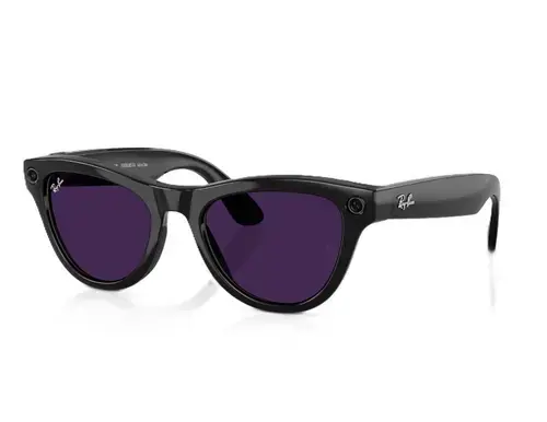 Ochelari Smart Ray-ban META Skyler Shiny Gen 1 RW4010 601/CH 52, Wi-Fi 6, Bluetooth, Aparat foto cu filmare, Asistent vocal, 32GB Flash, Lentile cu Tranzitie Transparent/Violet (Negru)