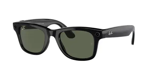 Ochelari Smart Ray-ban META Wayfarer Shiny RW4006 601/71 53, Wi-Fi 6, Bluetooth, Aparat foto cu filmare, Asistent vocal, 32GB Flash, Rama lucioasa, Lentile G15 Verzi (Negru)