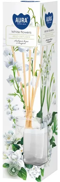 Odorizant cu bețișoare Bispol Aura - White Flowers, 45 ml