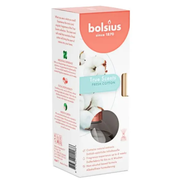 Odorizant cu Betisoare Bolsius True Scents Fresh Cotton, 45 ml
