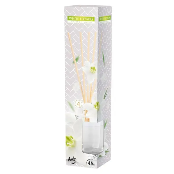 Odorizant Difuzor cu Betisoare Bispol Aura, White Flowers, 45 ml