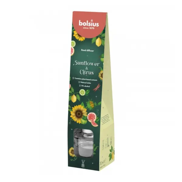 Odorizant Difuzor cu Betisoare pentru Casa Bolsius Floral Fusion, Floarea Soarelui si Citrice, 30 ml