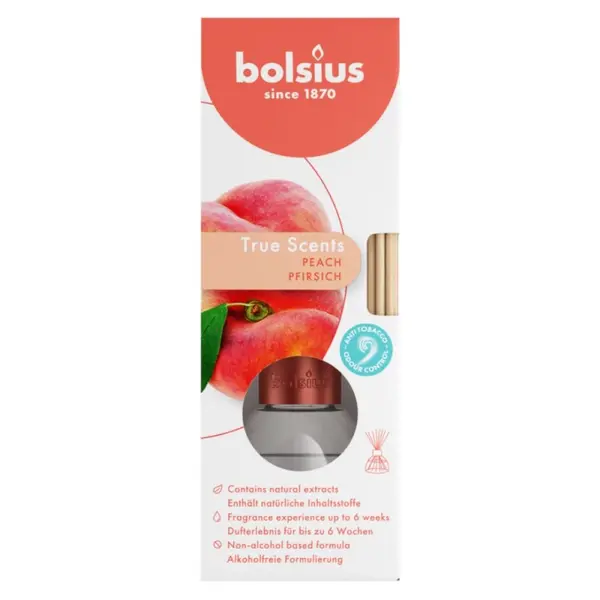Odorizant Difuzor cu Betisoare pentru Casa True, Bolsius Piersica, 45 ml