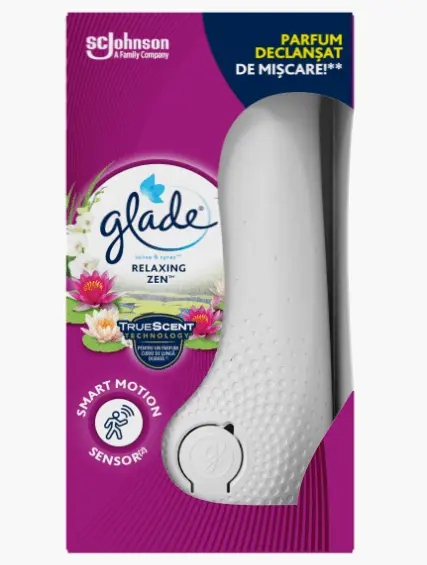 Odorizant spray cu aparat Glade Sense & Spray 18 ml Odorizant camera 18 ml Glade Sense & Spray Relaxing Zen