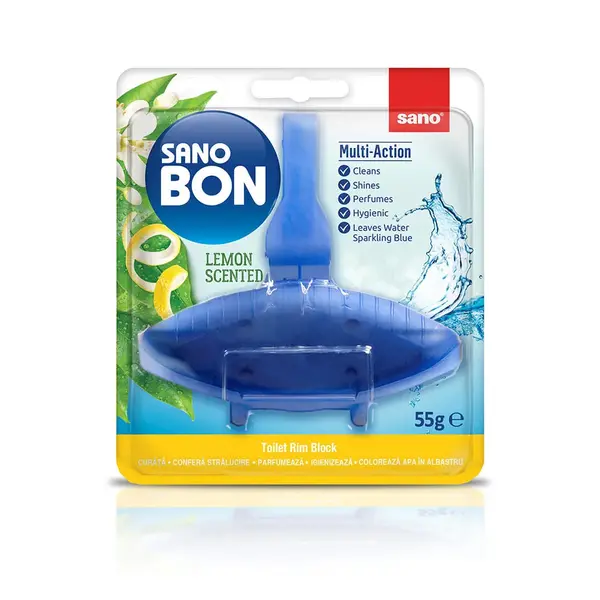 Odorizant vas toaleta Sano Bon Blue 5 in 1 parfum lamaie 55 gr Odorizant vas toaleta Sano Bon Blue 5 in 1 55 gr