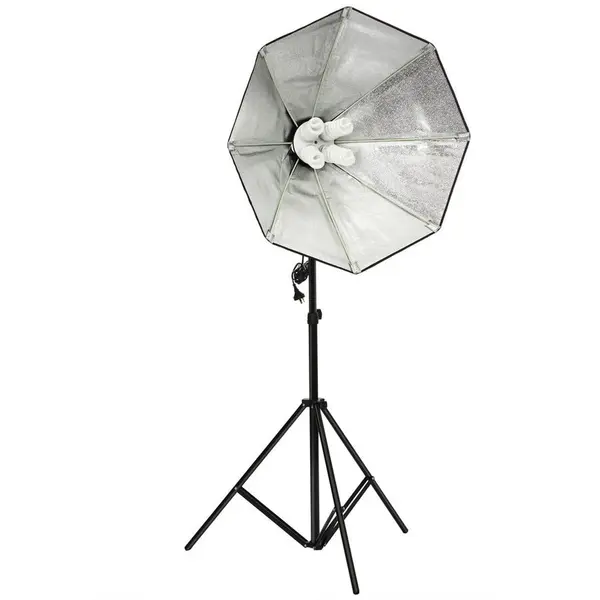 OEM Kit suport pentru 4 becuri cu fasung E27 + softbox octogonal 85cm + stativ+ 4 becuri
