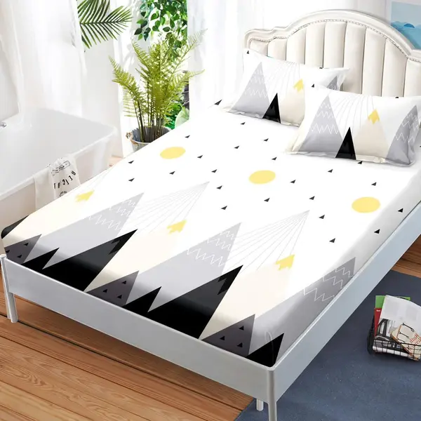 (OFERTA 3 la 159 Lei) Cearsaf cu elastic, FINET, 180x200cm, 2 fete de perne 50x70cm, Gri, munti
