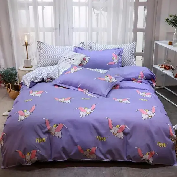 (OFERTA 3 la 199 Lei) Lenjerie pat 1 PERSOANA, 4 piese, Mov, elefanti