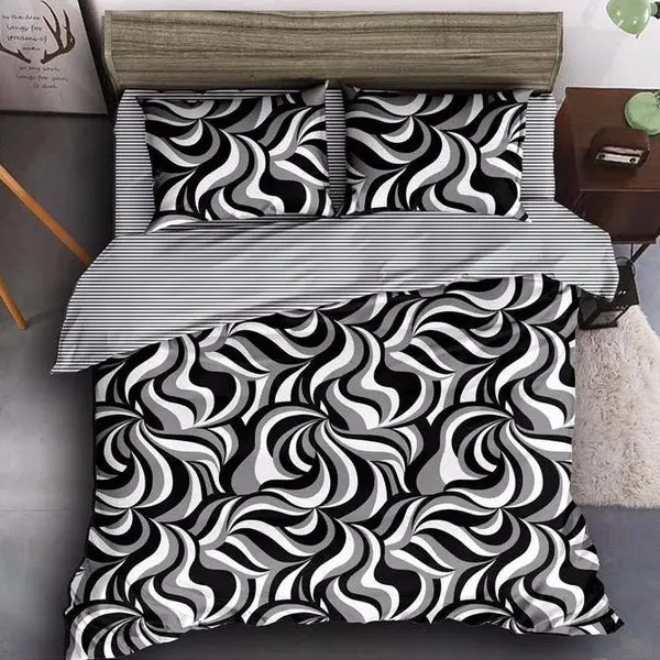 (OFERTA 3 la 199 Lei) Lenjerie pat dublu cu doua feţe, 4 piese, Finet Soft, Negru, abstract
