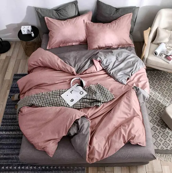 (OFERTA 3 la 199 Lei) Lenjerie pat dublu cu doua feţe, 4 piese, Finet Soft, Roz