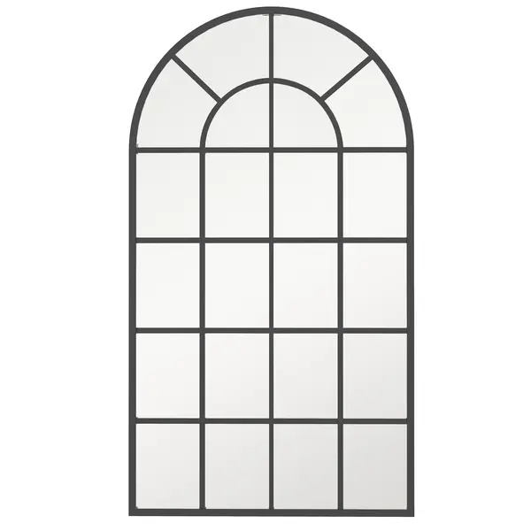Oglindă arcuită pentru casă și birou cu suport de perete din sticlă groasă și metal, 62x2,5x110 cm, de culoare negru HOMCOM | Aosom Romania