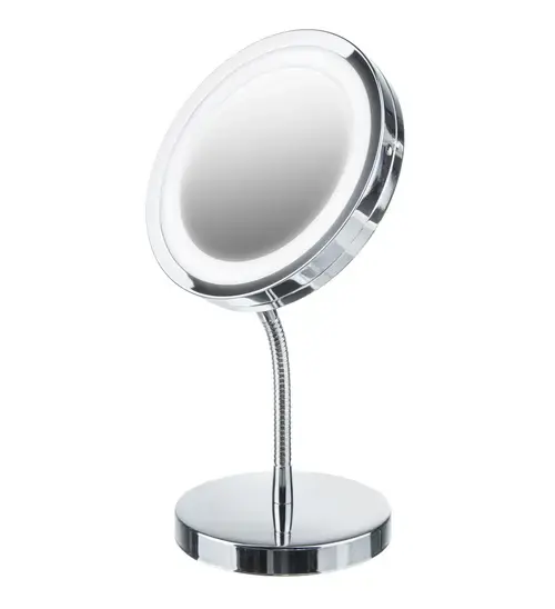 Oglinda cosmetica Adler AD 2159, iluminare LED, zoom 3x, reglabila, diametru 15 cm, 4 x AAA, Crom