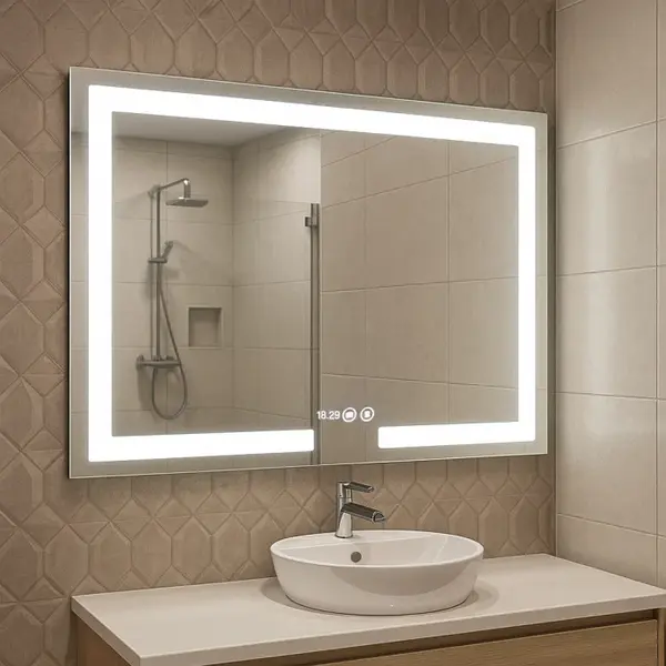Oglinda cu iluminare LED, functie dezaburire, ceas si termometru, MD1, 100x80 cm