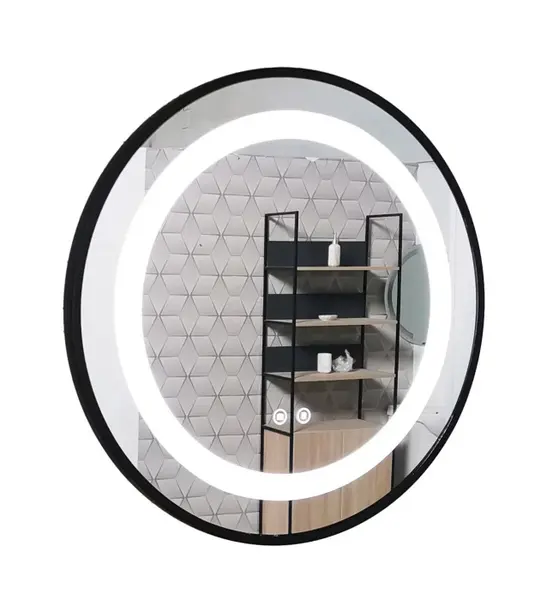 Oglinda cu iluminare LED si functie dezaburire, MD3, rama neagra, diametru 60 cm