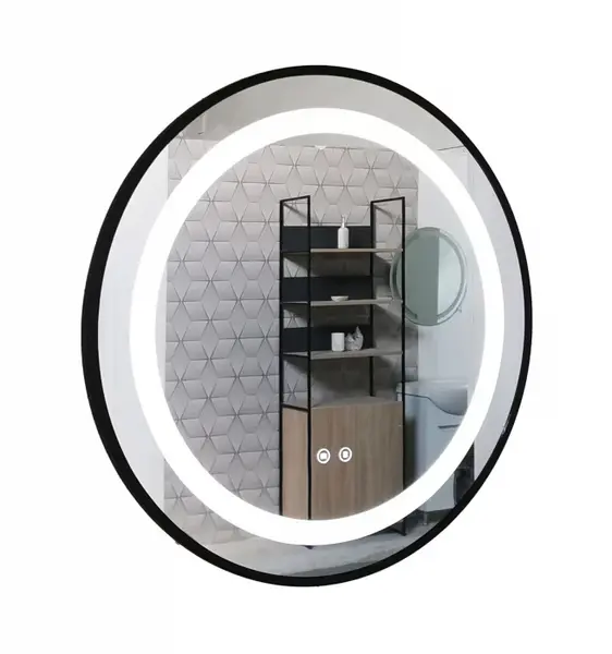 Oglinda cu iluminare LED si functie dezaburire, MD3, rama neagra, diametru 70 cm