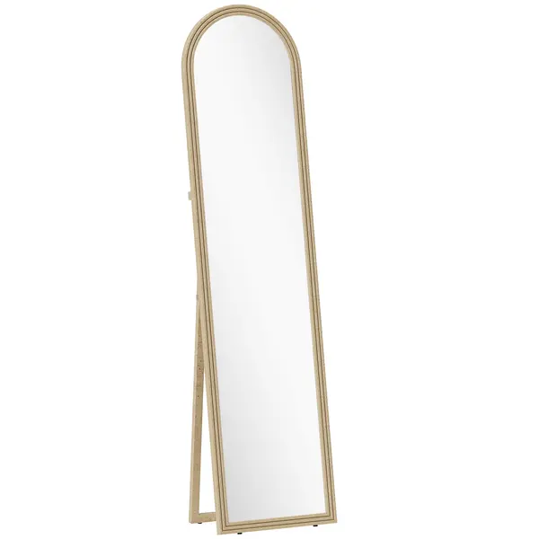 Oglindă HOMCOM de Podea și de Perete cu Suport, efect de Piatră, 40x160cm, Bej. | Aosom Romania