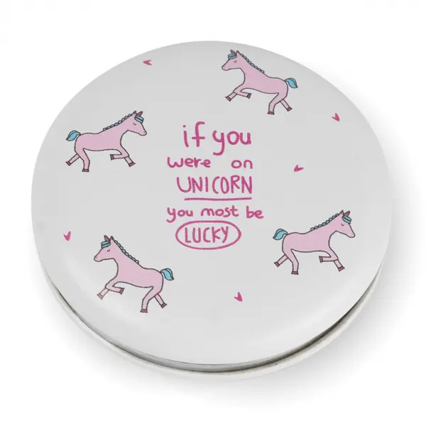 Oglinda Mica de Poseta cu Imprimeu Unicorn Alb 7 cm - Nurio