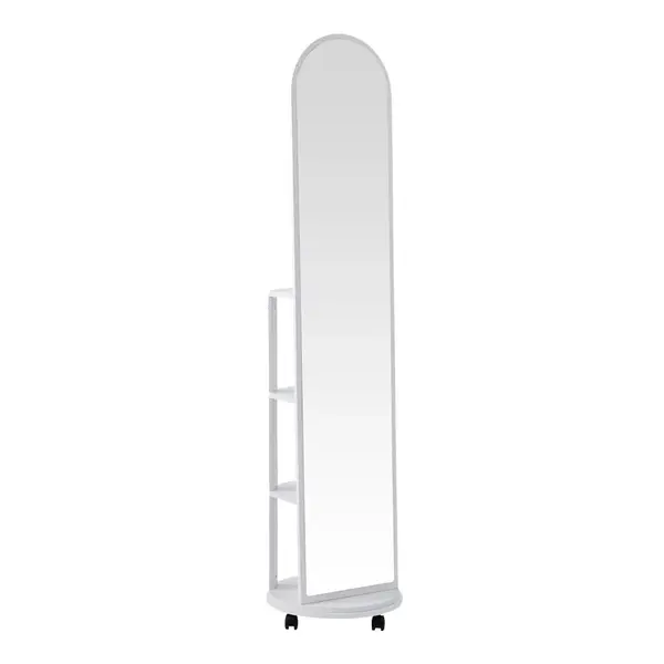 Oglinda pe role cu rafturi Espero, Alb, 34x170 cm