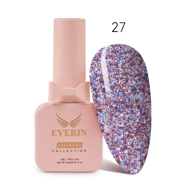 Oja Semipermanentă Everin Celebrity 15 ml – 27 Purple Holo Sparkle | Strălucire & Rezistență