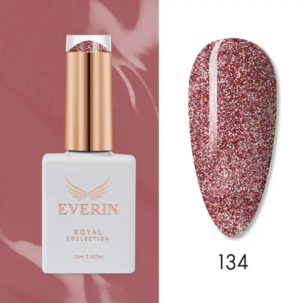 Oja Semipermanentă Everin Royal Collection 10 ml – 134 Rose Gold Glitter | Mix Sclipici Roz Auriu