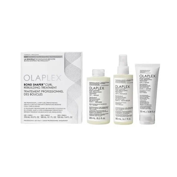 Olaplex Bond Shaper Curl Rebuilding Treatment Set pentru părul cret Volum Reparator 250 ml + Îmbunătățitor 180 ml + Definitor 100 ml