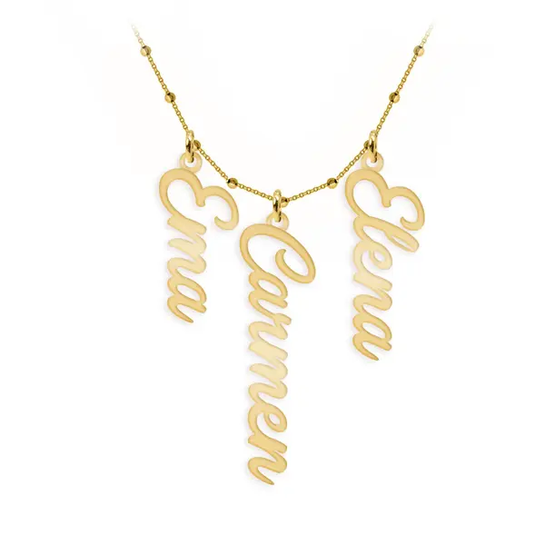 Olelo - Colier bile argint 925 placat cu aur galben 24K personalizat cu nume