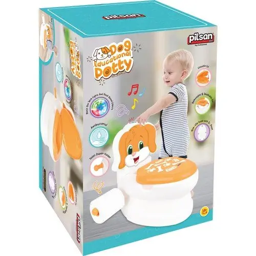 Olita educationala muzicala Pilsan Puppy cu baza antialunecare,suport hartie igienica si vas colectare detasabil,design ergonomic,cutie muzicala iluminata cu efect de sunet sifon