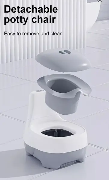 Olita Little Mom Elephant Grey cu sunete, margini rotunjite, baza stabila, vas colector detasabil, greutate sustinuta 60 kg, varsta recomandata 1 an+