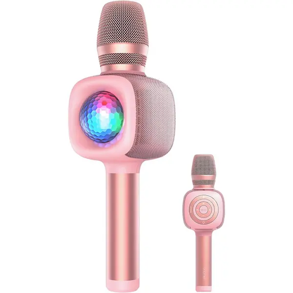 ONEODIO Microfon OneOdio, wireless, conectare prin Bluetooth 5.2, sensibilitate -52 dB, acumulator 1800 mAh, karaoke | Iluminare | 4 moduri voce, roz, Bopmen-Star-10-Pink