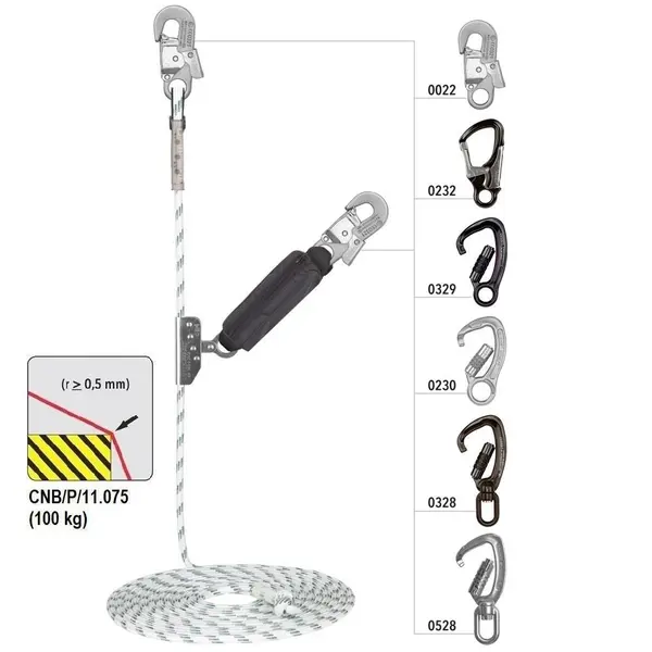 Opritor de cadere Vertiqual VERTILINE EDGE din otel, culoarea gri, cu franghie tip Kernmantel, d 12 mm 50 m, 12 mm, GRI