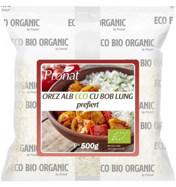Orez alb bio cu bob lung, prefiert, 500 g