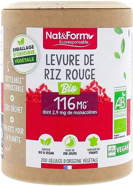 Orez roșu bio și usturoi, 200 capsule, Nat&Form