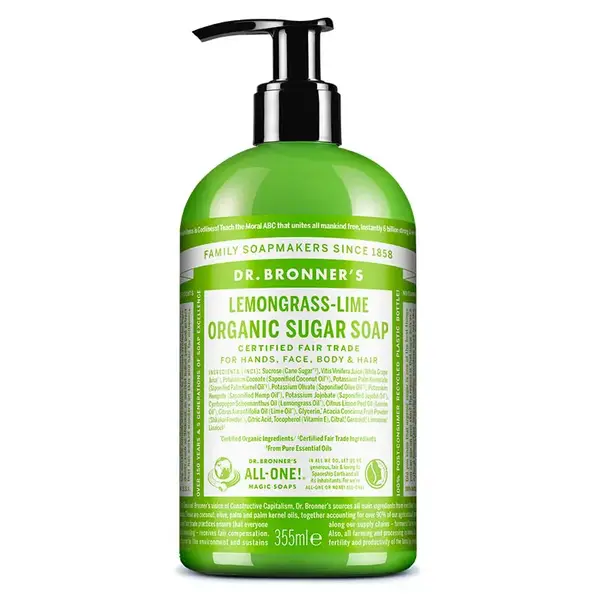Organic Sugar Soap, Lemongrass Lime (Sapun Lichid) 355 ml