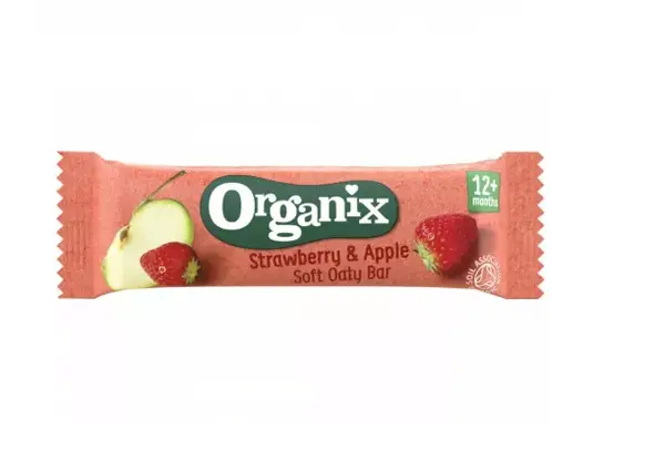 Organix Baton bio din ovaz integral cu capsuni si mere 12+ luni 23 g